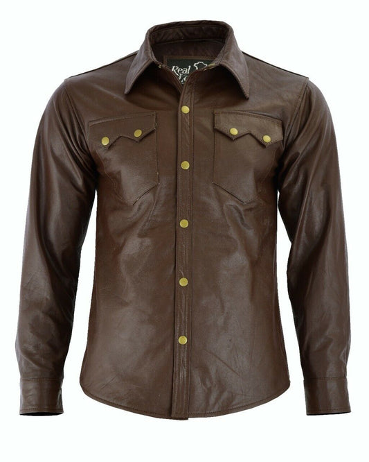 Men's Brown Genuine Sheep Leather Shirt