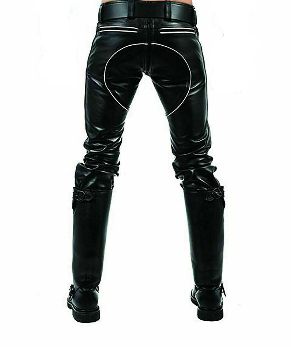Men's Genuine Leather Slim Fit Jeans Pants