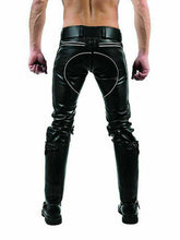 Cargar imagen en el visor de la galería, Men&#39;s Genuine Leather Rear Zip Slim Jeans Pants
