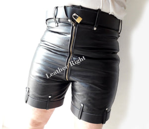 Men's Real Leather Bondage Lockable Chastity Shorts