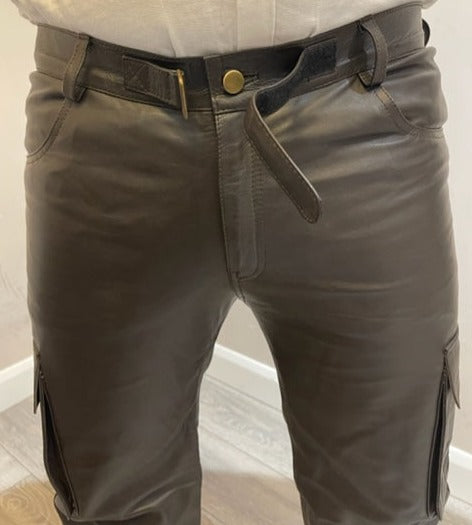 Men's Brown Genuine Leather Cargo trouser pants