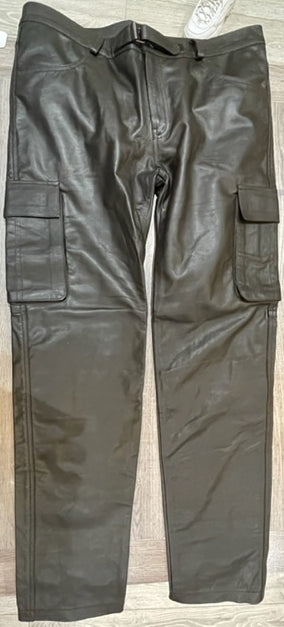 Men's Brown Genuine Leather Cargo trouser pants