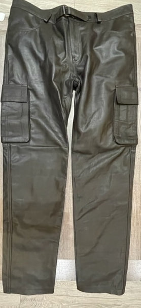 Men's Brown Genuine Leather Cargo trouser pants