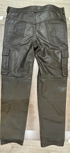 Men's Brown Genuine Leather Cargo trouser pants