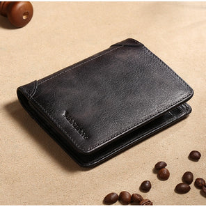 Men's Wallets Genuine Leather Trifold Wallet with ID Window