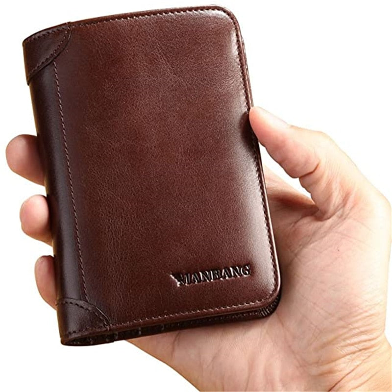 ManBang High Quality Genuine Leather Trifold Zipper Wallets for Men