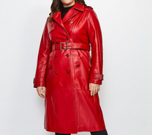 Afbeelding in Gallery-weergave laden, Women&#39;s Red Leather Trench Coat
