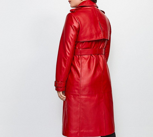 Manteau en cuir véritable rouge pour femme