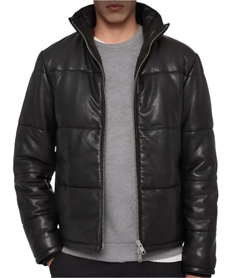 Men Leather Puffer Jacket