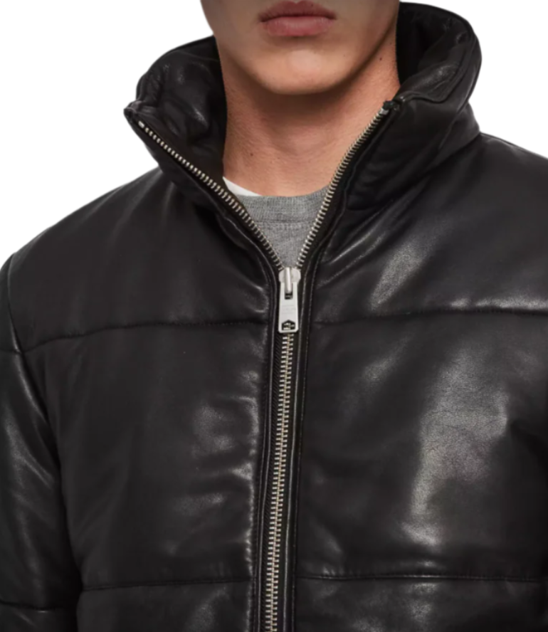 Men Leather Puffer Jacket