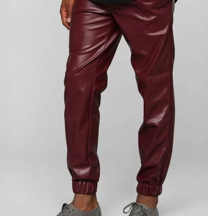 Pantalon de jogging en cuir véritable bordeaux