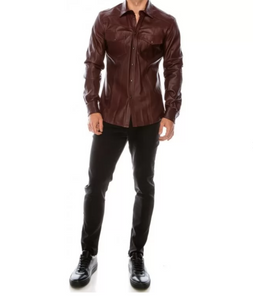 Men's Maroon Leather Slim Fit Shirt