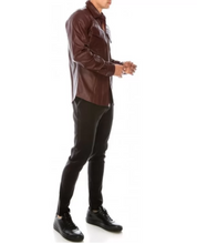 Lataa kuva Galleria-katseluun, Men&#39;s Maroon Leather Slim Fit Shirt
