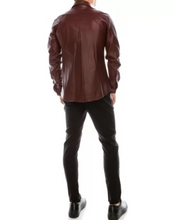 Lataa kuva Galleria-katseluun, Men&#39;s Maroon Leather Slim Fit Shirt
