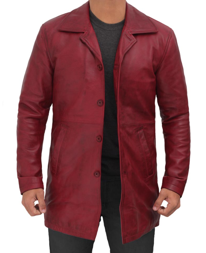 Men's Red Genuine Leather Coat