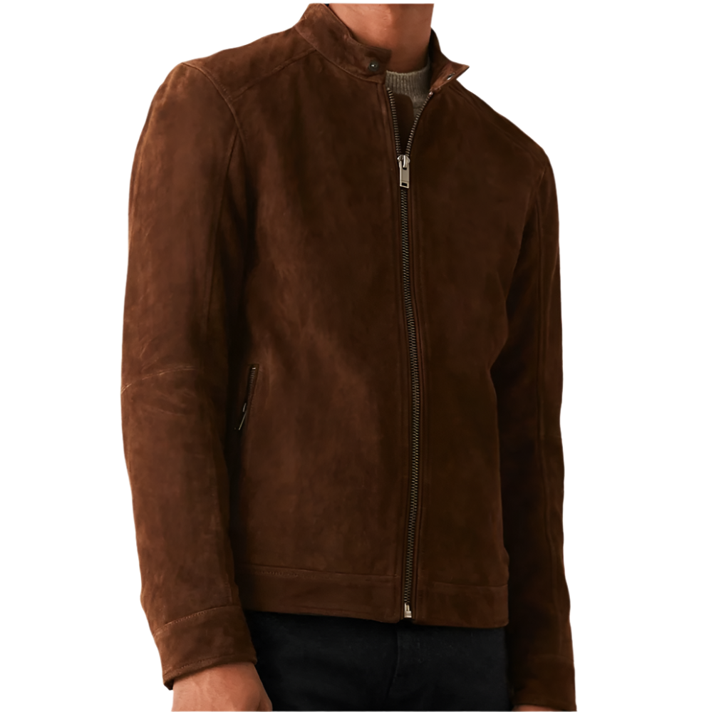 Braune Wildleder-Racer-Jacke für Herren