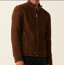 Load image into Gallery viewer, Men&#39;s Brown Suede Racer Jacket
