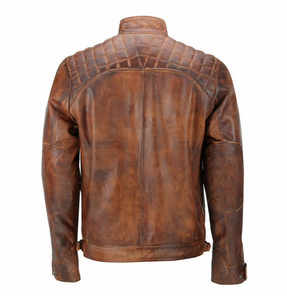 Men's Brown Racer Neck Leather Jacket