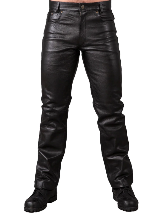 Pantalon de motard coupe slim en cuir véritable pour hommes