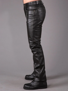 Pantalon de motard coupe slim en cuir véritable pour hommes