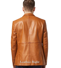Lataa kuva Galleria-katseluun, Men&#39;s Tan Genuine Lamb Leather Blazer Jacket
