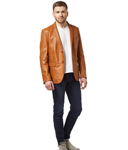 Men's Tan Genuine Lamb Leather Blazer Jacket