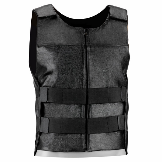 Gilet de motard style pare-balles en cuir véritable noir pour hommes