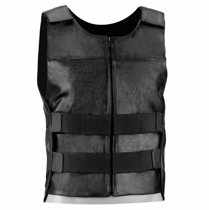 Gilet de motard style pare-balles en cuir véritable noir pour hommes