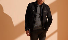 Indlæs billede til gallerivisning Men&#39;s Black Racer Nubuck Leather Jacket
