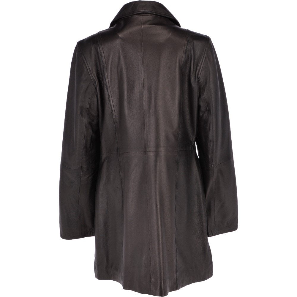Womens Genuine Leather Single Breasted 3/4 Length Coat