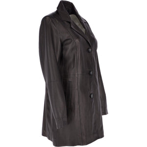 Womens Genuine Leather Single Breasted 3/4 Length Coat