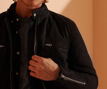 Lataa kuva Galleria-katseluun, Men&#39;s Black Racer Nubuck Leather Jacket
