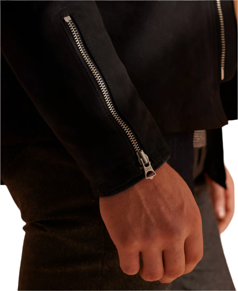 Men's Black Racer Nubuck Leather Jacket