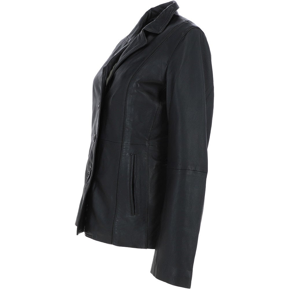 Damen schwarze echte Lederjacke