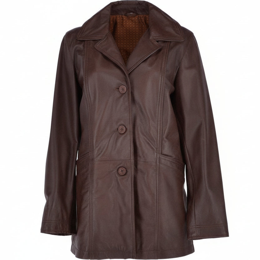 Manteau 3/4 en cuir véritable pour femme