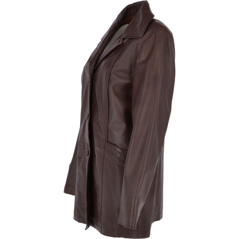 Manteau 3/4 en cuir véritable pour femme