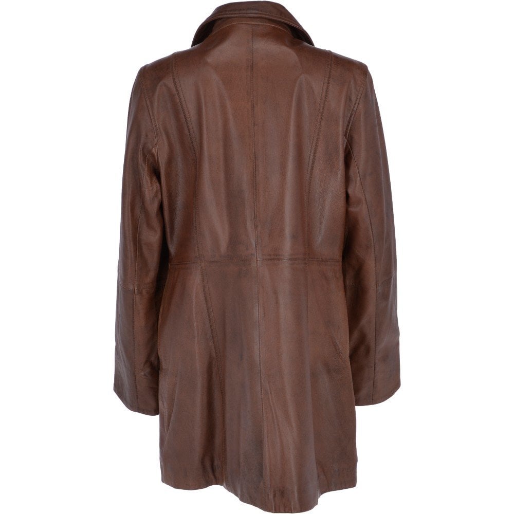 Womens Genuine Leather Single Breasted 3/4 Length Coat