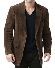 Carica l&#39;immagine nel visualizzatore di Gallery, Men&#39;s Brown Suede Blazer Jacket

