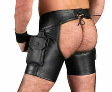Load image into Gallery viewer, Men&#39;s Real Leather Chaps Shorts with wrist bands Bondage
