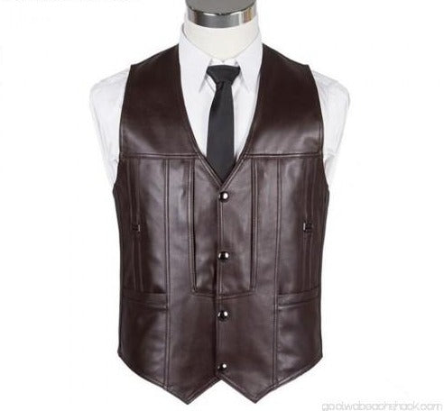 Men's Brown Genuine Sheep Leather Waistcoat Vest