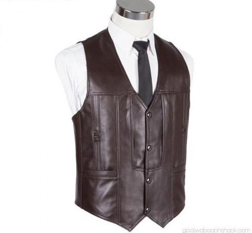 Gilet Homme en Cuir de Mouton Véritable Marron