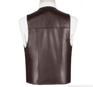 Men's Brown Genuine Sheep Leather Waistcoat Vest