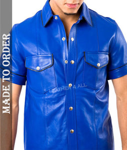 Blue Leather short sleeve shirt
