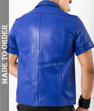 Lataa kuva Galleria-katseluun, Blue Leather short sleeve shirt
