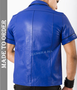 Blue Leather short sleeve shirt