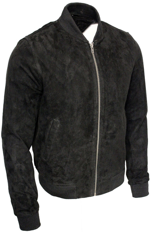 Blouson Bomber Homme Noir En Cuir Suédé
