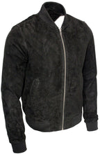 Load image into Gallery viewer, Men&#39;s Black Suede Leather Bomber Jacket
