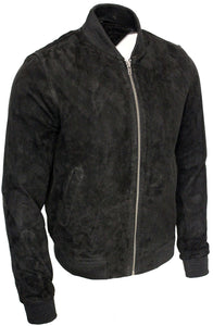 Men's Black Suede Leather Bomber Jacket