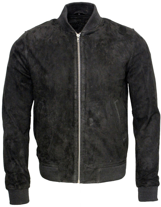 Blouson Bomber Homme Noir En Cuir Suédé