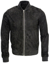 Cargar imagen en el visor de la galería, Men&#39;s Black Suede Leather Bomber Jacket
